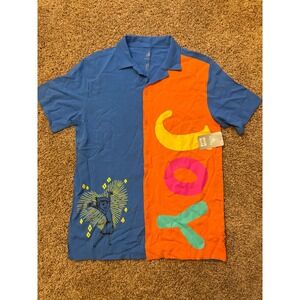 BRAND NEW NWT Disney Inside Out Blue Coloblock Joy Woven Shirt Mens Size Medium